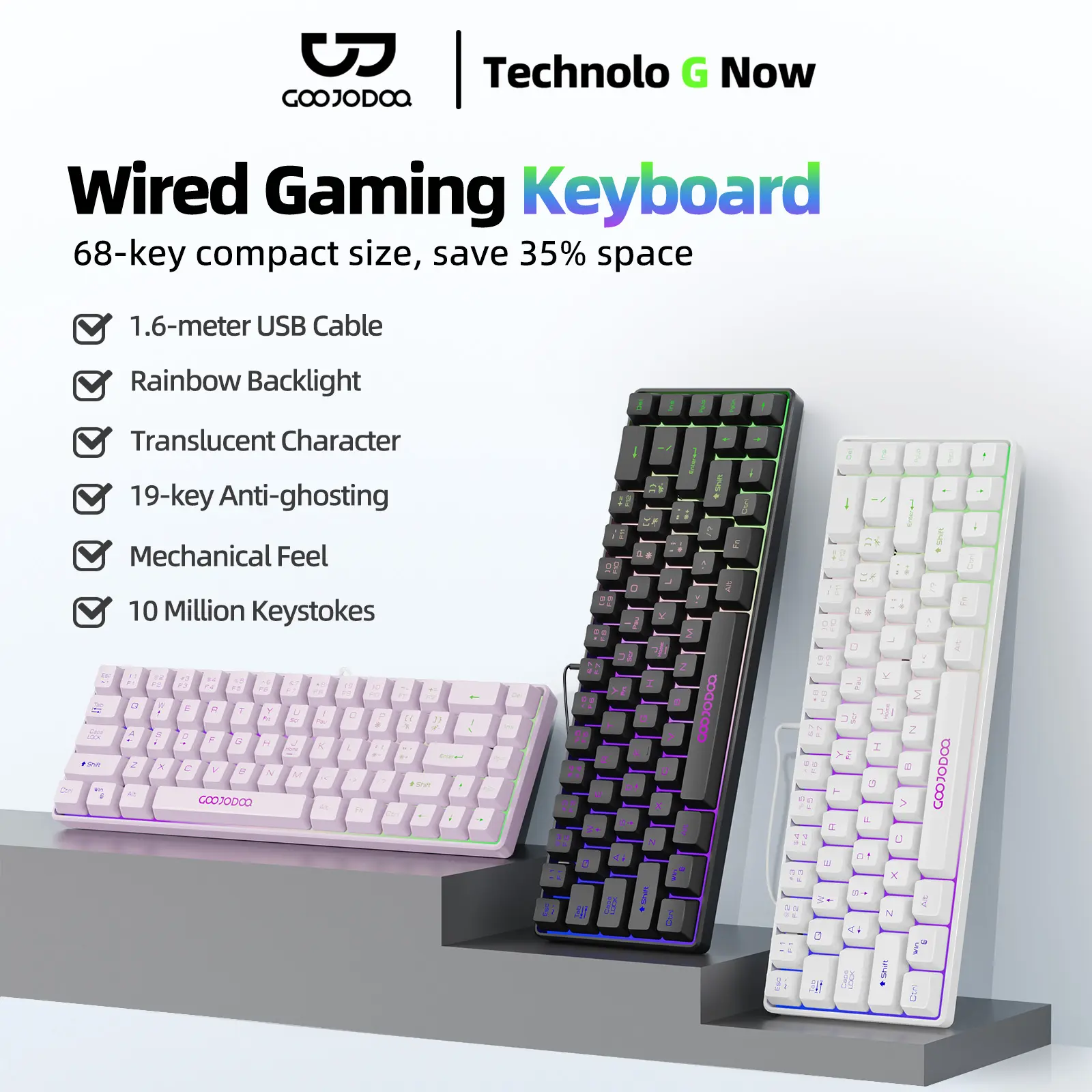 GOOJODOQ A1803 Vibration Rainbow Backlight Responsive Keyboard 19-Key Anti-Ghosting Wired Gaming Keyboard