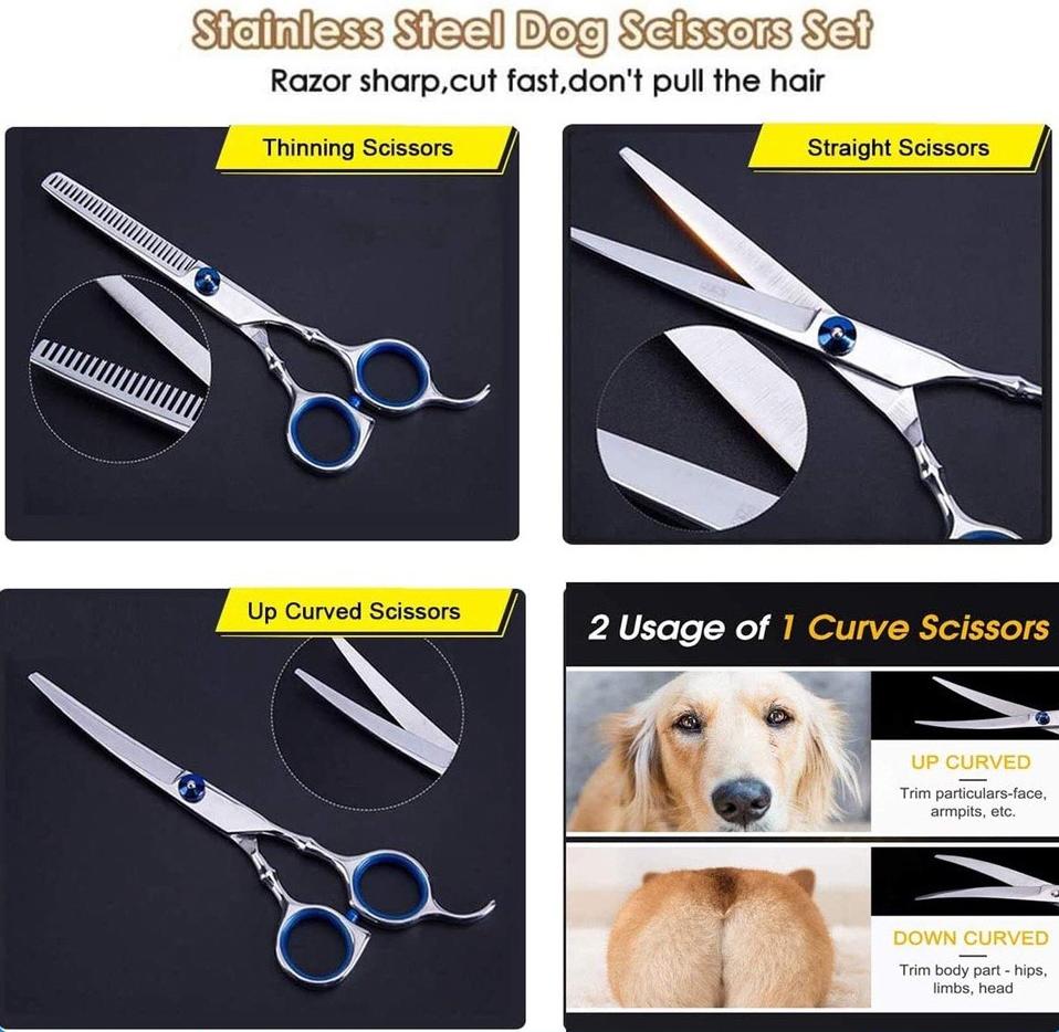 Pawsy Mart-Perlengkapan Gunting Grooming Rambut Bulu Kuku Anjing Kucing Pet Scissors Set Baja Tahan Karat 4CR13 Multifungsi Ukuran 6 Inci Ideal untuk Perawatan Hewan Peliharaan