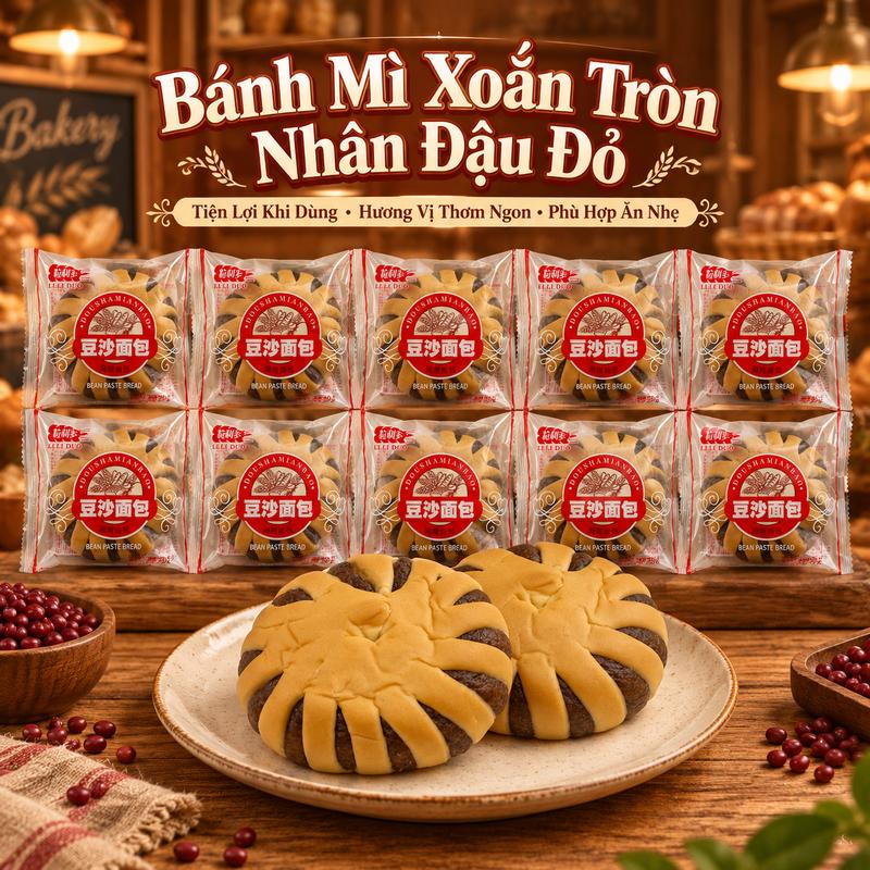 10 CÁI BÁNH MÌ XOẮN TRÒN NHÂN ĐẬU ĐỎ LILIDUO – ĐÓNG GÓI RIÊNG, TIỆN ĂN SÁNG VÀ ĂN NHẸ