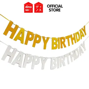 DINOSO Banner Happy Birthday Metalik Banner Ulang Tahun Metalik  Banner Laser Cut