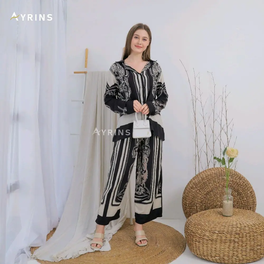 AYRINS - Set Viora Setelan Panjang Wanita Kekinian Pajamas Motif Terbaru Setelan Wanita Premium Bahan Rayon