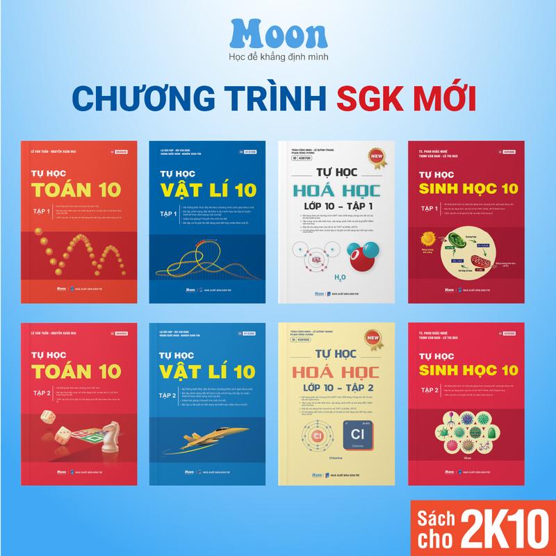 Moonbook - Sách tự học lớp 10 chương trình mới 2k10 5 môn Toán Lý Hóa Sinh Anh 3 bộ kết nối tri thức chân trời sáng tạo cánh diều Moonbook