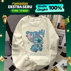 Jessica Kaos Lengan Panjang Tangan Karet Korean Style | Cartoon Cute Stitch Graffiti | Bahan  Cotton
