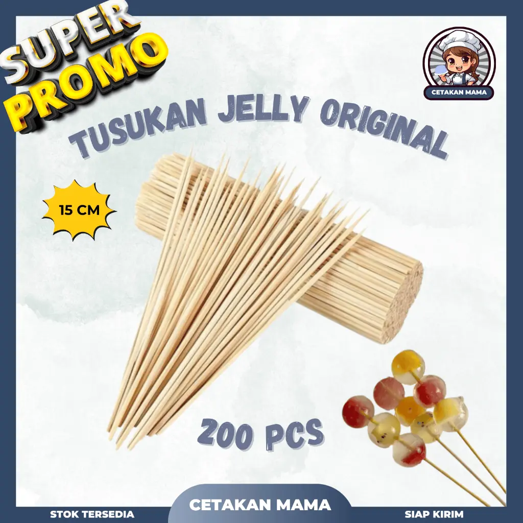 [ISI 200 PCS] Tusukan Sate Jelly / Tusuk Sate Halus Runcing Cerah / Tusukan Sate Ukuran 15 cm Premium TERMURAH COD Kitchenware