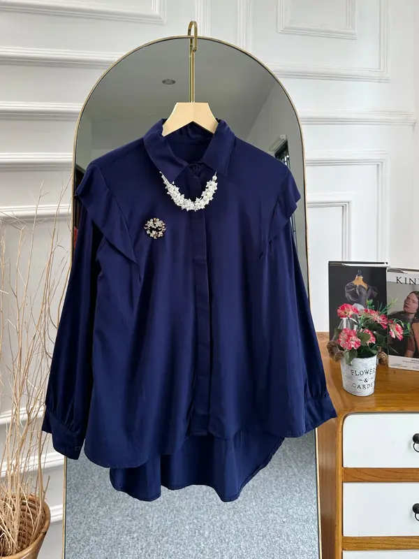 Kimy Blouse Ruffle Rayon Twill Atasan Wanita Lengan Kancing 0