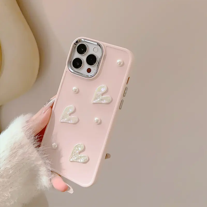 Cute 3D Love Heart Pearl Design Protection Case Slim Soft TPU Shockproof Protective Cover for iPhone 8