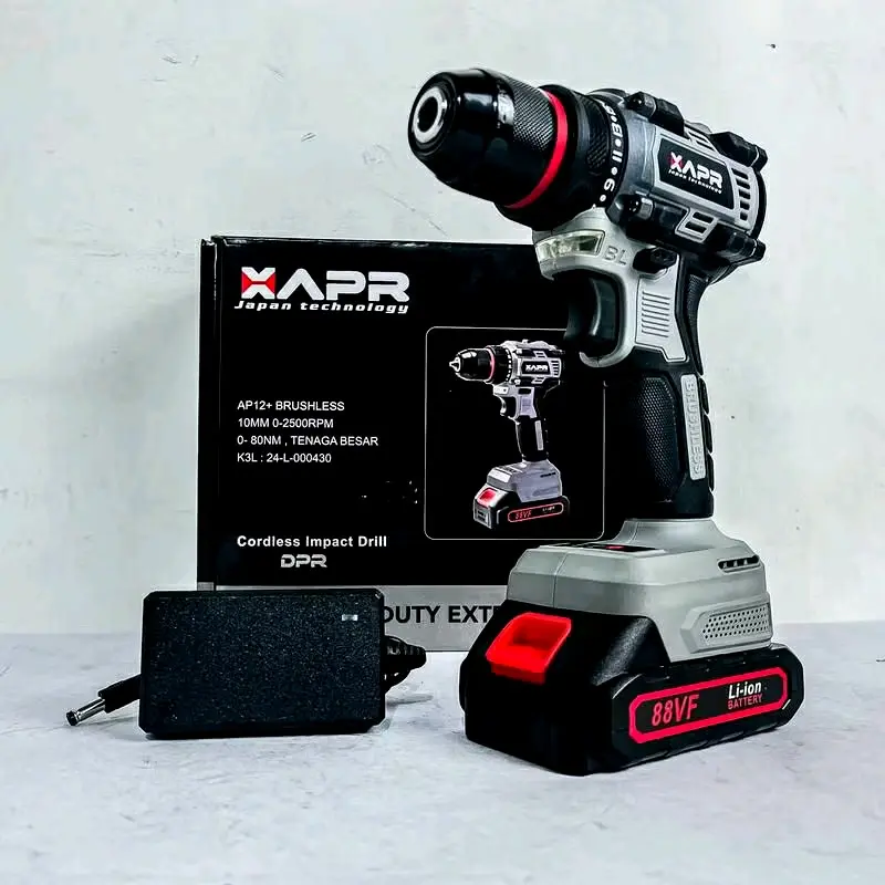 COD! APR BOR BATERAI brushless  TYPE AP 12+ 10MM KEYLESS AUTO LOCK mesin bor besi kayu tembok driver sekrup dll