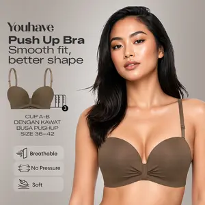 YOUHAVE JOOL BH Bra Seamless Lembut Half Cup B Busa Sedang Push Up Kawat Kait 3 Bra Tali Bisa Dilepas 100196 Wanita Katun Nyaman Tipis