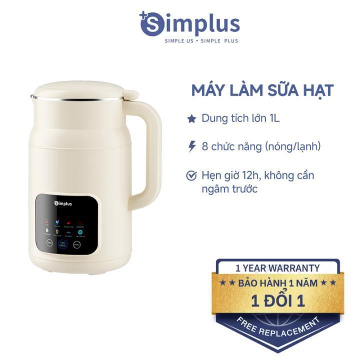  SimplusVN Máy nấu sữa hạt đa năng 8 chế độ nấu Dung tích 1L PBJH001 Lưỡi dao thép 36 cánh Xay nhuyễn mịn Hẹn giờ 24 tiếng Tự làm sạch nhiệt độ cao Bảo hành 1 năm chỉ đổi không sửa 