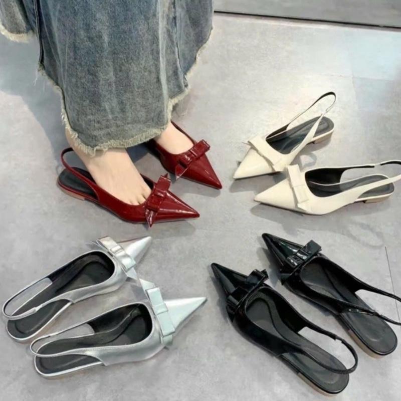 Dép sục nữ C1 mũi nhọn quai nơ xinh đơn giản thời trang sang trọng đế chống trơn trượt-da mềm có size lớn từ 35-45 35-40 hậu tròn -41-45 hậu vuông