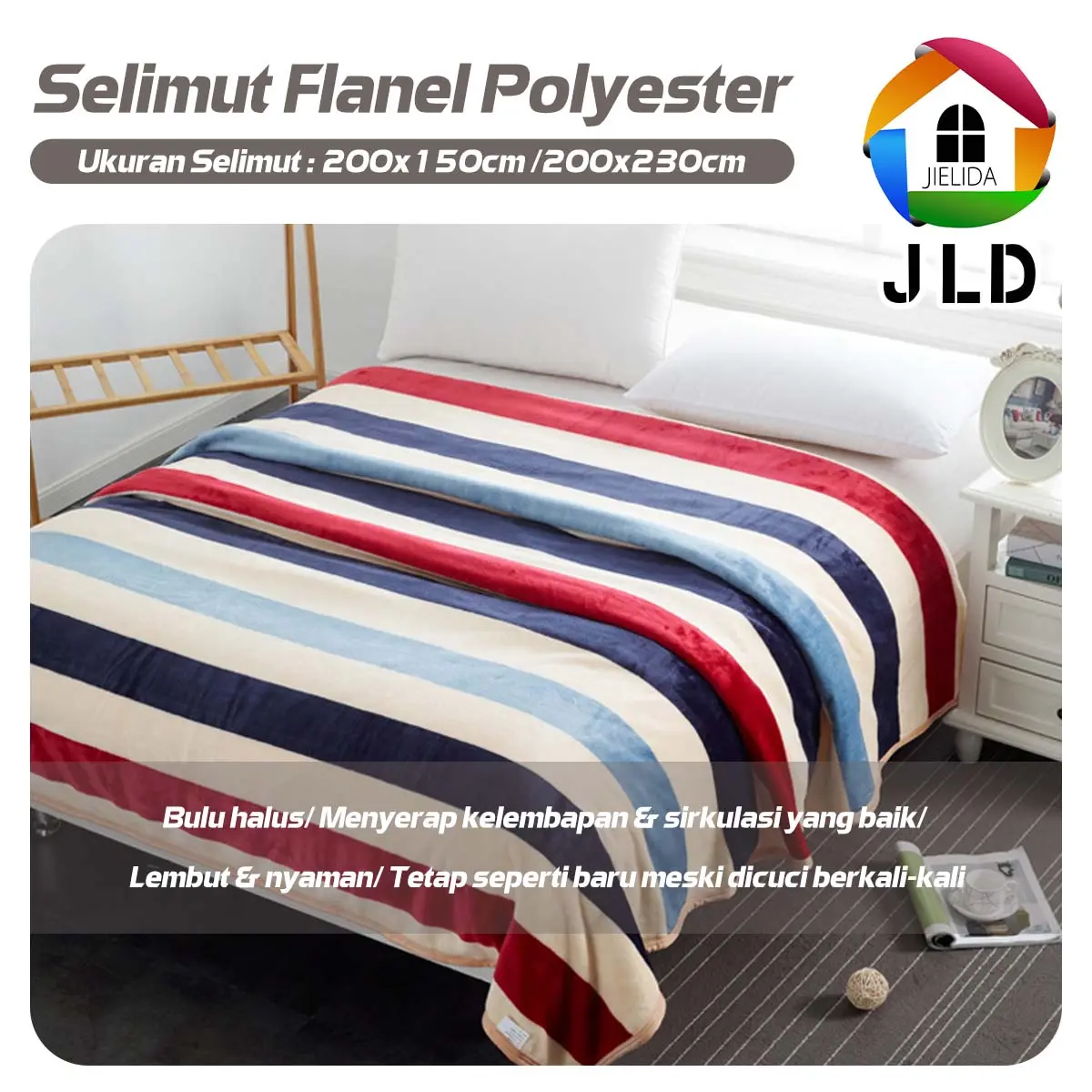 JIELIDA Selimut Flanel Polyester 2 Ukuran 200x150cm & 200x230cm Bulu Halus Menyerap Kelembapan Lembut Nyaman Ideal untuk Semua Usia