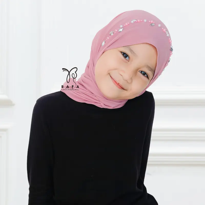 kerudung Pashmina Anak Instan Payet | Pashmina Instan Jersey Premium Polos Nyaman Muslim Variasi Jilbab Kerudung untuk bayi dan balita Serut 5