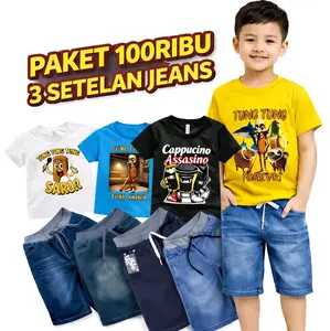 PROMO HEMAT 100 DAPAT 3 SETELAN ANAK LAKI-LAKI 3 BAJU+3 CELANA JEANS Fashion Style