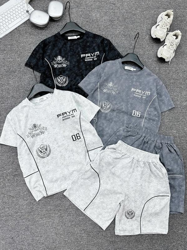 Bộ quần áo cho bé trai in số 06 chất cotton chính phẩm mềm mát, co giãn có 3 màu trắng tiêu, ghi loang và Đen, size 17-60kg