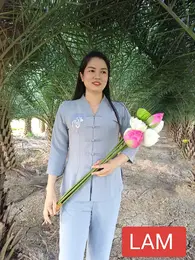 Mẫu đồ lam đi chùa cho nữ, vải đũn co giãn nhẹ