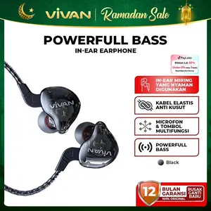 VIVAN Earphone In Ear Kabel Stereo Powerful Bass Wired Headset Q15 Black Garansi Resmi 1 Tahun Microphone Headphones Handsfree