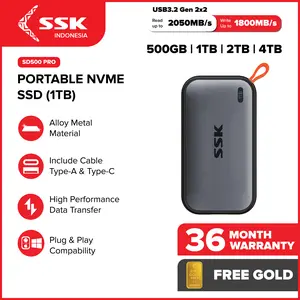 SSD Portable SSK SD500PRO Storage Eksternal 2000 MB/S 500GB/1TB/2TB/4TB Free Kabel USB & Case
