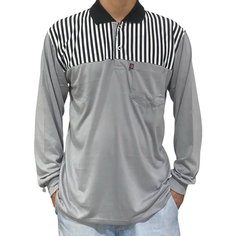 Kaos Krah Pria Lengan Panjang Rip Saku All Size XL Polos Santai Kerah Baju Dewasa Distro Keren Casual Kancing 1