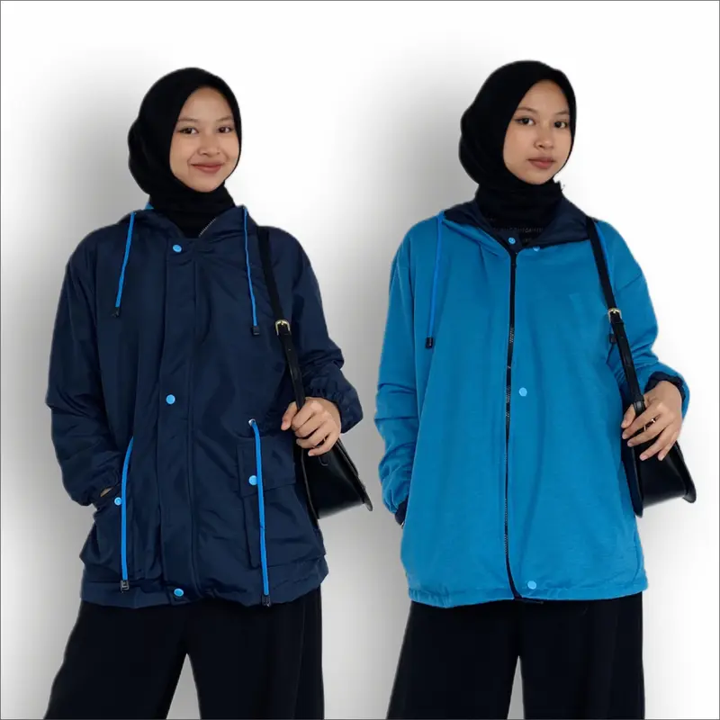 Jaket Wanita Bb 2 in 1 Bolak Balik Parasut Warna Hitam Pink Size L-XL-XXL 3