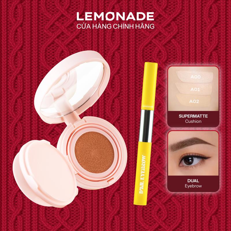 Combo 01 Phấn nước siêu kiềm dầu Supermatte Cushion 15g và 01 Chì kẻ mày 2 đầu Lemonade Dual Eyebrow 2.75g