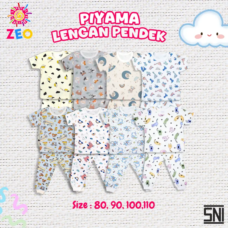 ZeoBabyKids Piyama Lengan Pendek Anak Dan Bayi 1 - 4 Tahun Bahan Katun Laki-Laki Cotton Newborn Kancing PPD 0