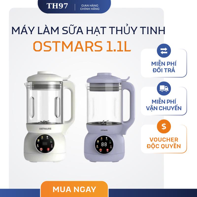 Máy làm sữa hạt đa chức năng OSTMARS, cối thủy tinh dung tích 1100ml lưỡi dao 10 Cánh.