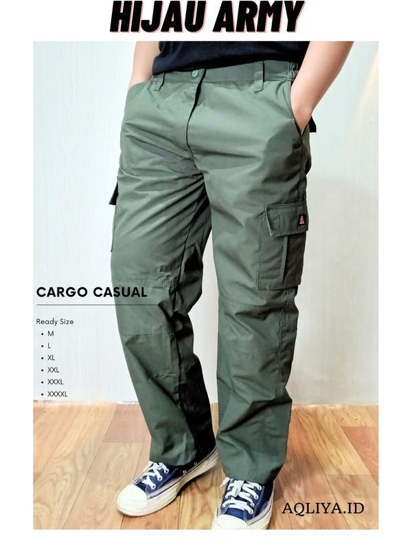 Celana Cargo Pria Celana Panjang Cargo Unisex Cewe dan Cowo Bisa Bahan Adem Cocok untuk Kegiatan Outdoor Nyaman Warna Hitam Karet Kotak 3