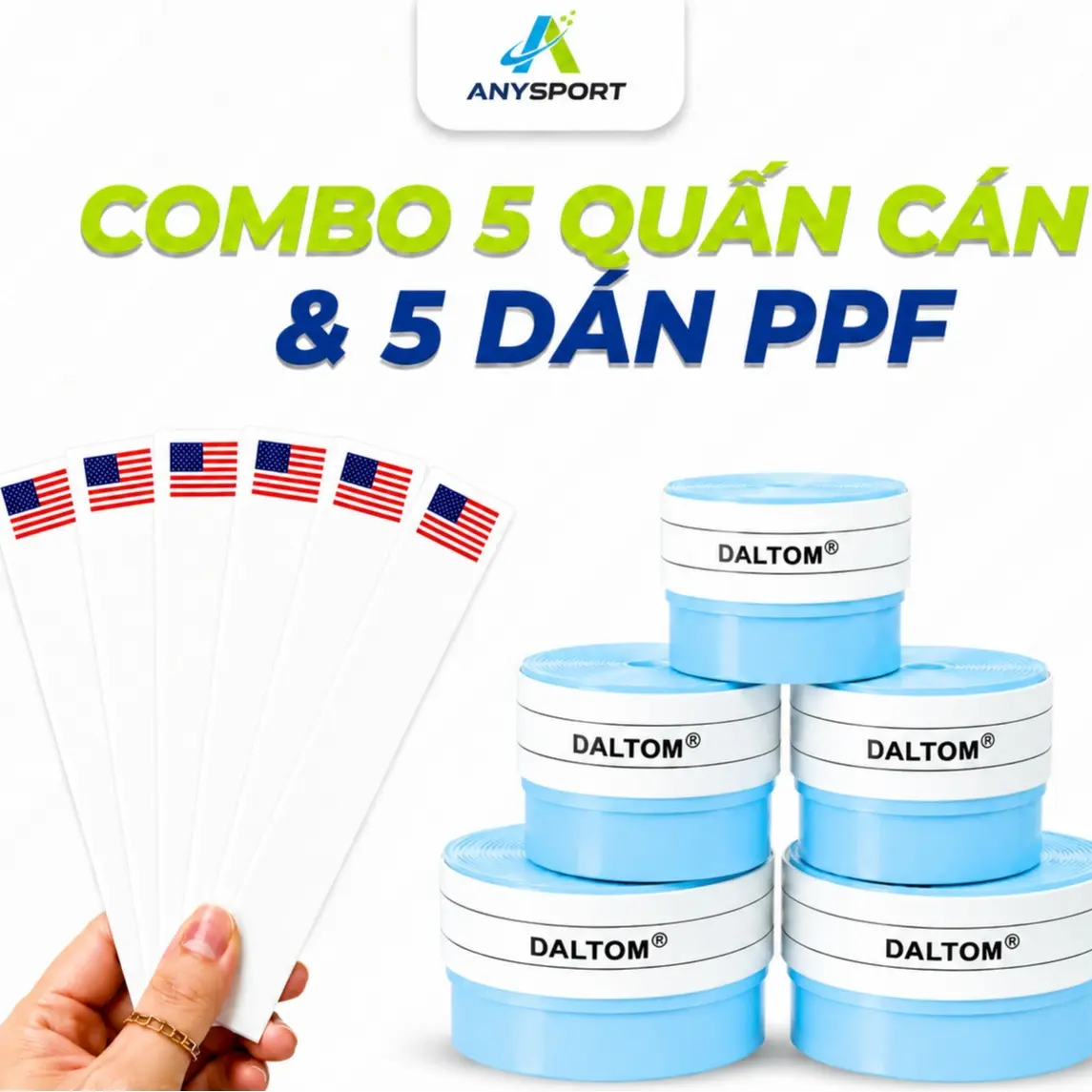 5 CUỘN QUẤN CÁN XANH DƯƠNG + 5 MIẾNG PPF