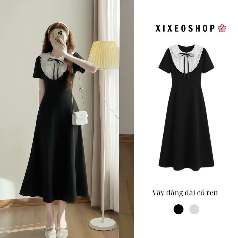 Váy dáng dài XIXEOSHOP phối ren phong cách tiểu thư sang chảnh - V132