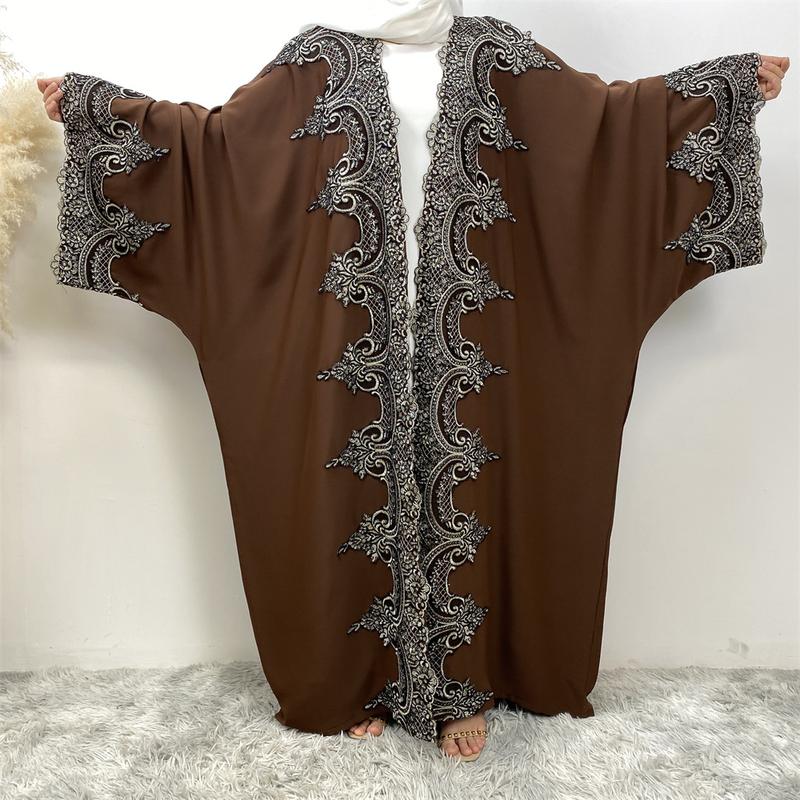 Product Introduction of 1417#  Modern Dubai Embroidery Big Cuff Nida Batwing Sleeve Modest Fashion Butterfly Abaya 8