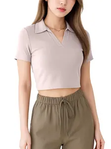 (OH! Girls Mita Polo Shirt Crop Top V-Neck #2689