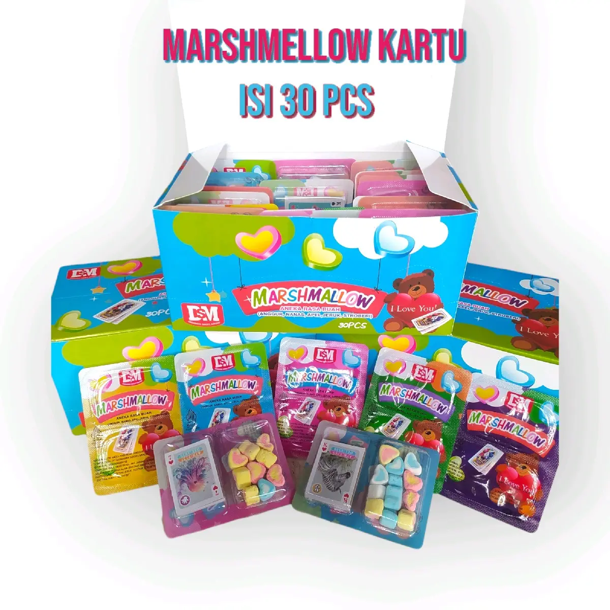 Marshmellow Kartu Isi 30 Pcs - Permen Candy Lembut Manis dan Kenyal - Jajanan food Cemilan Snack Makanan Marshmallow