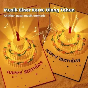 【Bisa COD】Kartu Ucapan Pop Up 3D Happy Birthday Card /Ada Lampu Dan Musik / Tulisan Happy Birthday Dengan Amplop