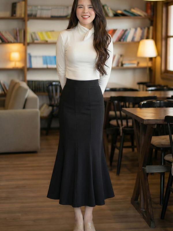 BIGSIZE Nữ Chân váy đuôi cá chất umi bản cạp chun - 8 mảnh - xẻ sau - dài ~85cm - ms517