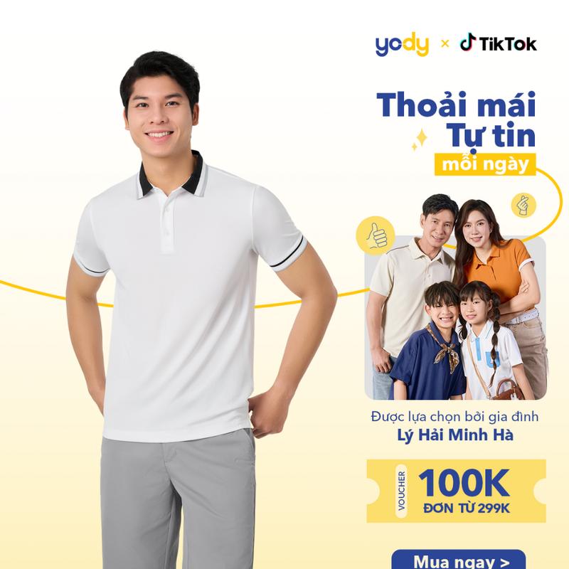 YODY Áo Polo Nam Bo Dệt In Kẻ Thoải Mái Hoạt Động Thấm Hút Mồ Hôi Co Giãn MCPO25S095