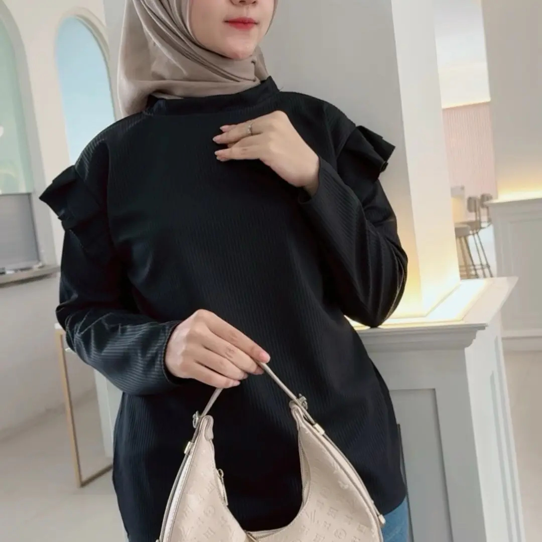 HABISKAN STOK Atasan Knit Wanita Blouse Knit Murah Viral Wanita Panjang Hitam Casual Dewasa Baju Knitwear