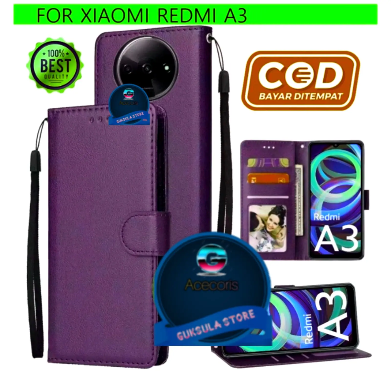 LEATHER CASE FLIP UNTUK XIAOMI REDMI A3 - DOMPET-FLIP COVER LEATHER-SARUNG BUKU HP ponsel protection Casing
