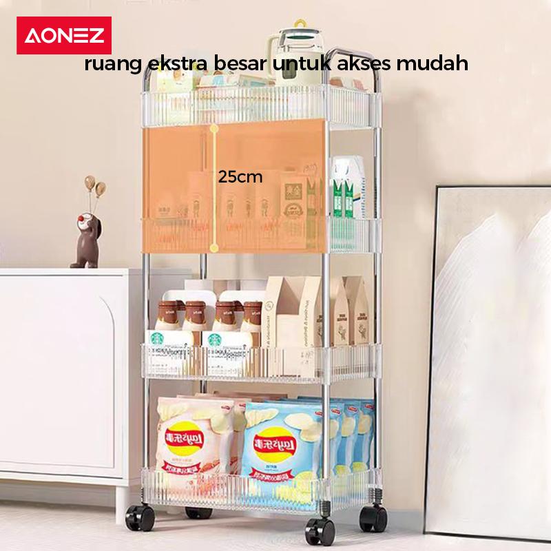 Product Introduction of 【SPESIAL Live/KOL 30Hari Garansi】AONEZ Rak Troli Susun Stainless steel RakKosmetik Serbaguna Rak kamar mandi Rak Salon Trolley Dengan Keranjang jaring akrilik transpara rak skincare 4