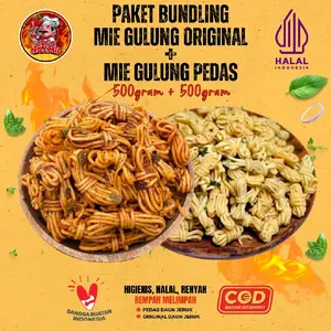 (Buy 1 Get 1) Paket Bundling Mie Gulung Pedas Daun Jeruk 500gr & 500gr Mie Gulung Original Daun Jeruk Camilan Pedas Jajan Viral