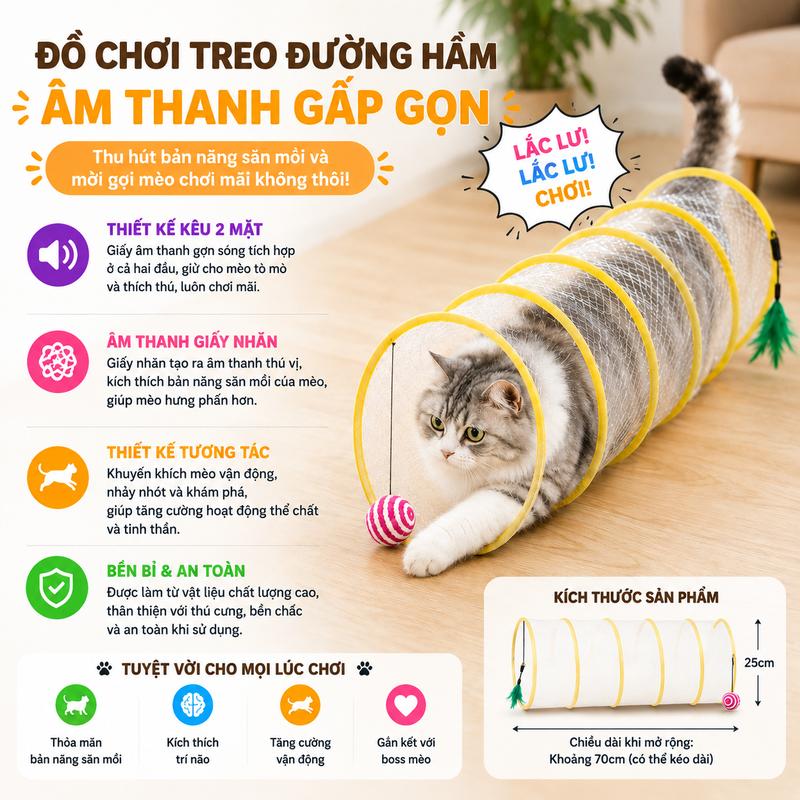 Đồ chơi cần câu mèo, đồ chơi giúp mèo tự giải trí, đường hầm cho mèo, đường hầm giúp mèo tiêu hao năng lượng, đường hầm cho mèo con có lỗ, đồ dùng cho mèo.