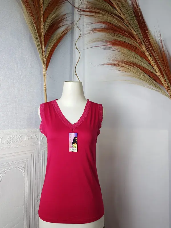 tanktop renda kerah V || tanktop renda V neck wanita, lekbong renda, atasan wanita Fit Manset Rayon 5