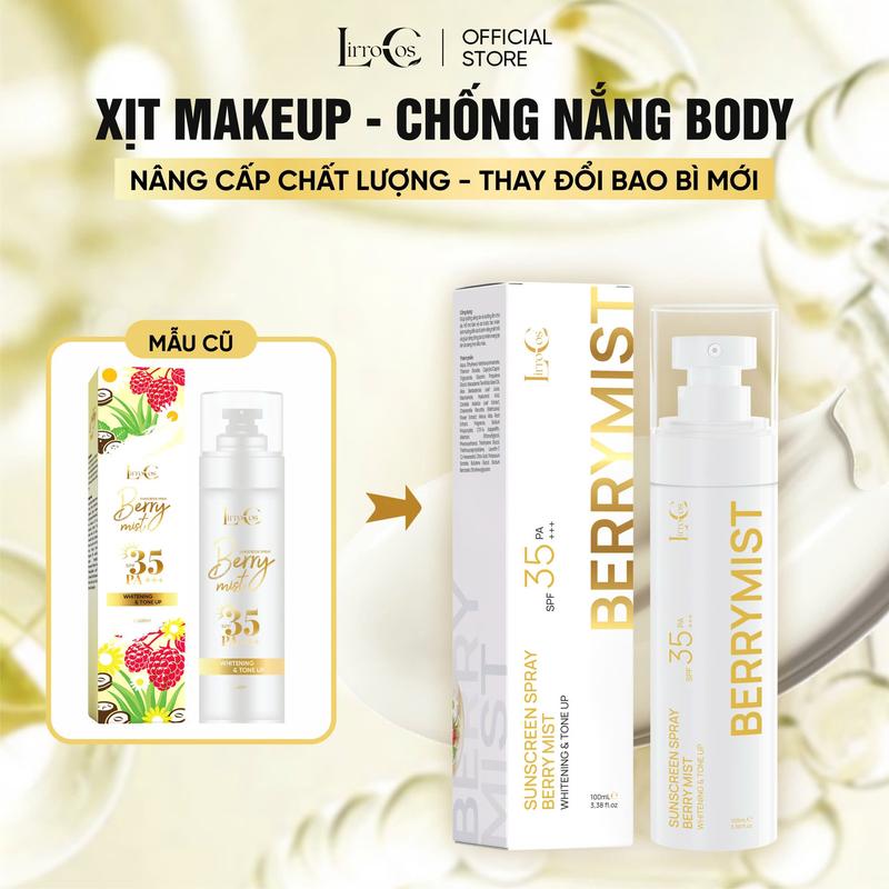BERRY MIST - Xịt Make Up Body & Chống Nắng Hỗ Trợ Dưỡng Sáng Cho Da Toàn Thân - Dung Tích 100ml - LirroCos