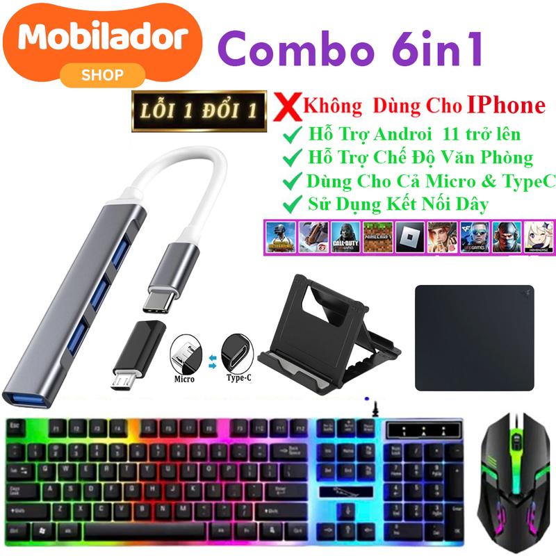 Combo OTG + Bàn Phím Chuột G21B Led 7 Màu Hỗ Trợ Chơi Điện Tử…