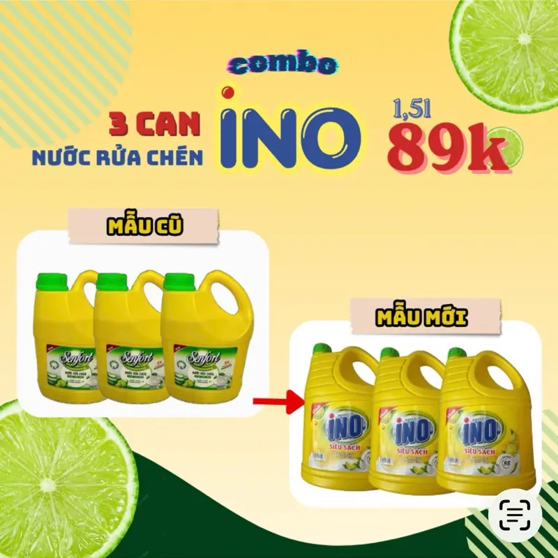 COMBO 3 Nước rửa chén INO chiết xuất thảo dược thiên nhiên, Làm Sạch Chén Bát Dung tích 1500ml
