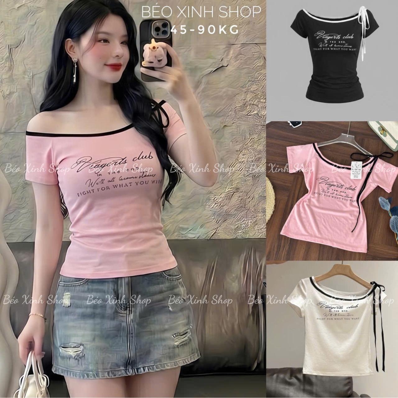 Áo Thun Nữ Trễ Vai Phối Viền Tôn Dáng (Chất Borit Cotton Cao Cấp) Trẻ Trung Cho Nữ 45–90kg Xinh Shop - B.1769
