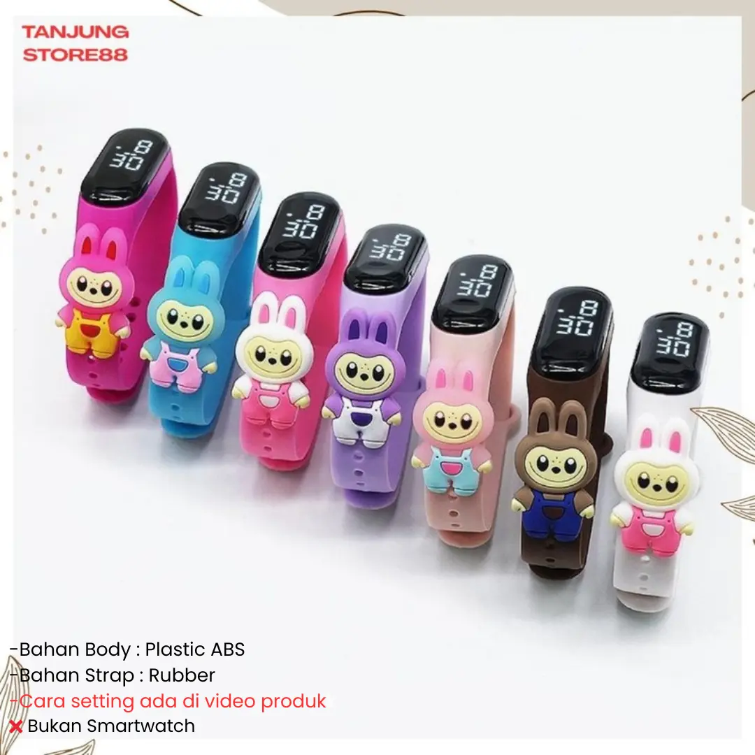 TJ Jam Tangan Digital Elektronik Led Rubber IPX4 Motif Kartun Anak Laki laki Perempuan Pria Wanita Couple Dewasa Semua Umur Gelang JA039