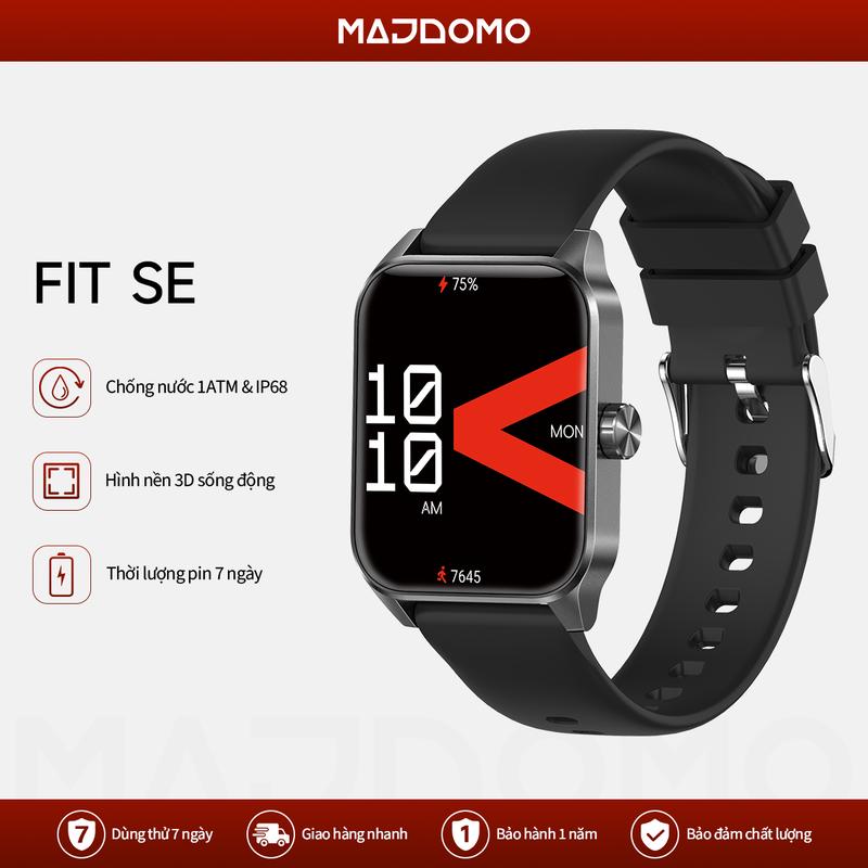MAJDOMO Đồng hồ thông minh FIT SE mặt đồng hồ 3D động tần số quét 60Hz màn hình TFT 1.85 inch 100+ chế độ thể thao chống nước 1ATM theo dõi nhịp tim SpO2 chu kỳ kinh nguyệt giấc ngủ