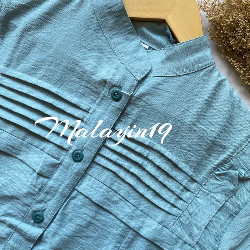 Malayin19 Mecca blouse kemeja wanita polos linen kekinian Baju kerja atasan panjang muslim dewasa Casual Formal Kerah Nyaman Basic Santai 7