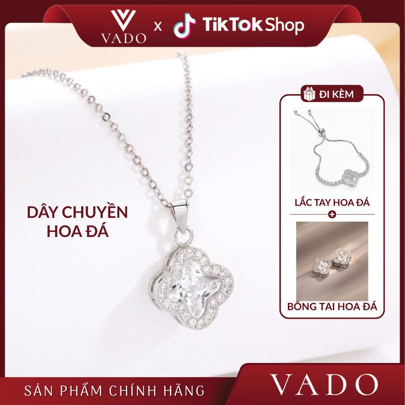 VD - COMBO25 Cb 3 Món Hoa Đá Dây Chuyền Hoa Đá Màu Bạc Kèm Bông Tai Hoa Đá Hợp Kim Và Lắc Tay Hoa Đá Màu Bạc _ Chất Liệu Hợp Kim