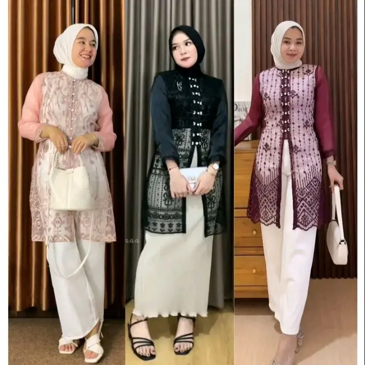 Hadjura Tunik Luar Viral 2025 Wanita Muslim Cantik Elegan - Panjang, Katun, Rayon, Casual, Motif, Atasan, Remaja, Dewasa Kancing Mewah
